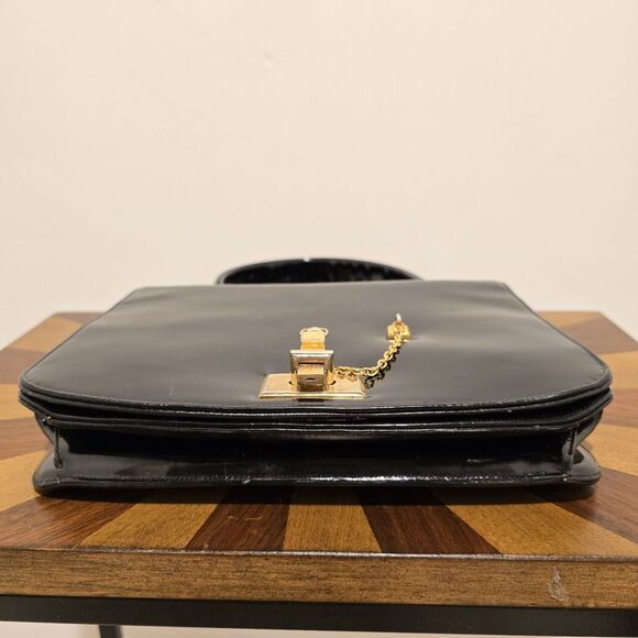 True Vintage 50s 60s Black Patent Leather Handbag Purse Working Whistle Clasp - Picture 13 of 16